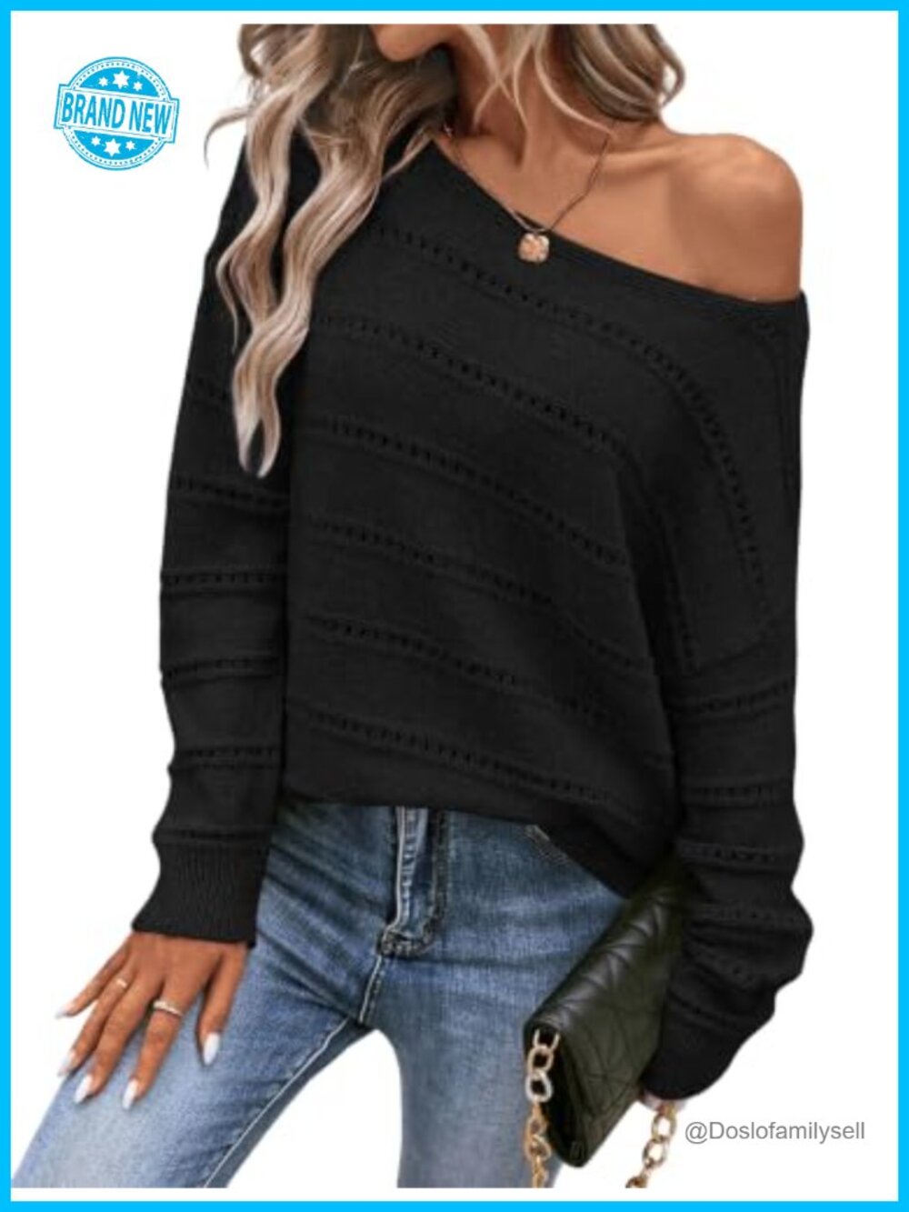 Off Shoulder Batwing Sweater Oversized Knit Pullover